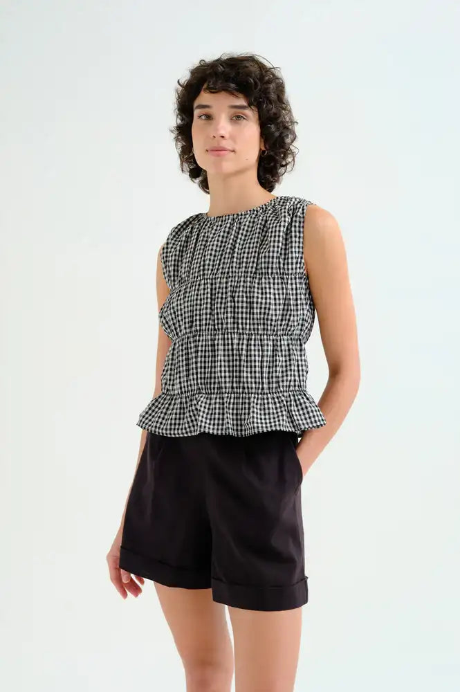 Compania Fantastica Black Gingham Ruched Top