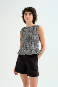Compania Fantastica Black Gingham Ruched Top