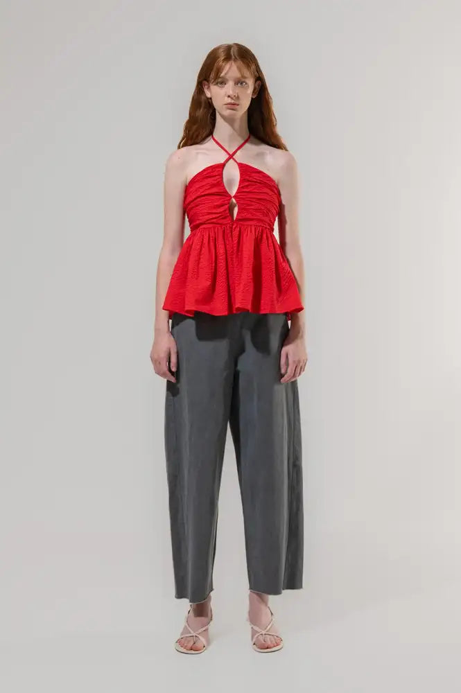 Emin + Paul Red Shirred Halter Neck Top - The Mercantile London