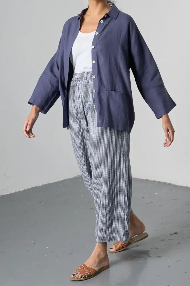 Bibico Clara Navy Check Trousers - The Mercantile London