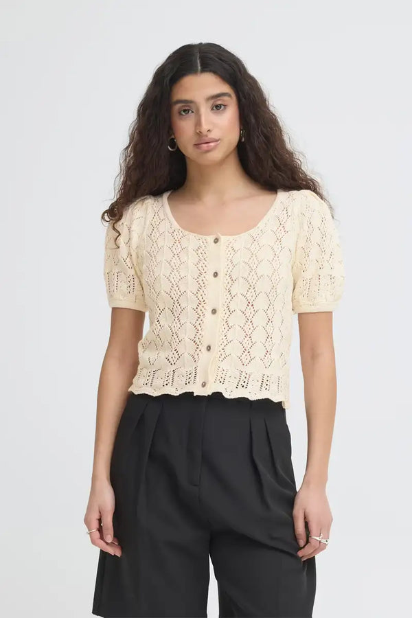 ICHI Daffie Birch Open Knit Cardigan - The Mercantile London