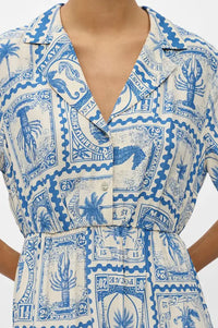 Object Vima Azure Blue Printed Midi Dress - The Mercantile London