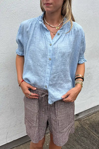 Linen & More Brown Stripe Shorts