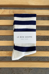 Le Bon Shoppe Wally Navy Wide Stripe Socks - The Mercantile London