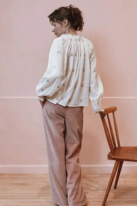 Emile Et Ida Elyana Vintage Floral Embroidered Ecru Blouse