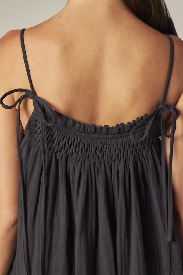 Amente Charcoal Smocked Tie Dress
