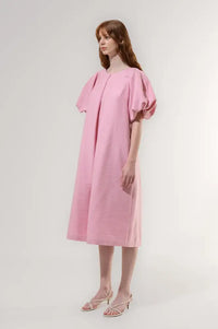 Emin + Paul Pink Textured Puff Sleeve Dress - The Mercantile London