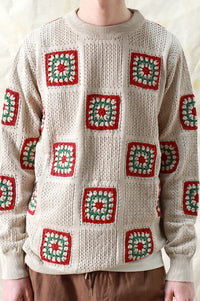 Far Afield Crochet Peyote Sand Floral Knit Jumper - The Mercantile London