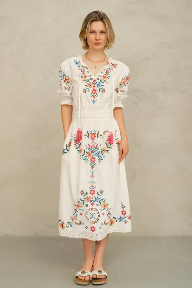M.A.B.E Gracie Floral Embroidered Midi Dress
