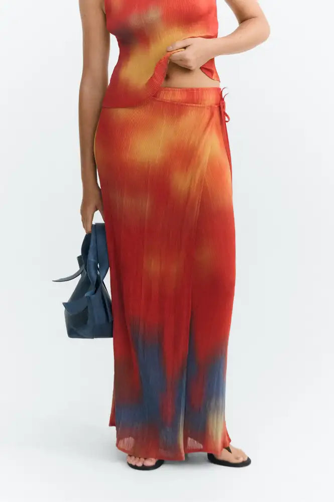 Thinking Mu Pauline Flowers Red Pleated Skirt - The Mercantile London