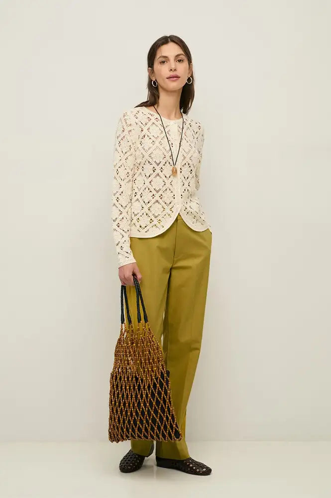 Yerse Ecru Crochet Cardigan