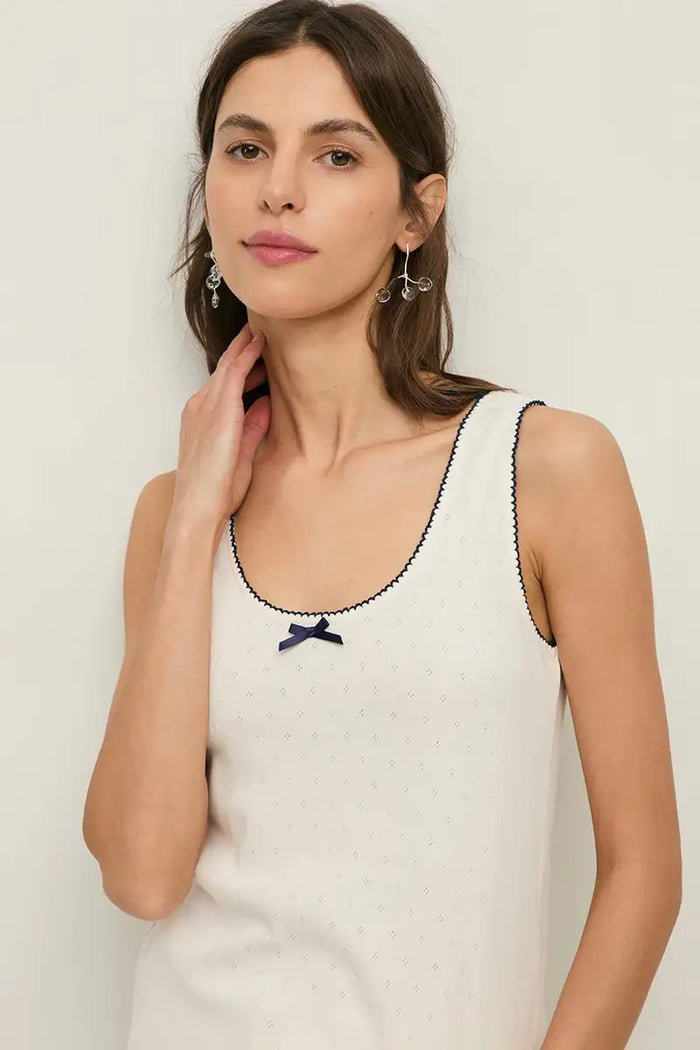 Yerse Pointelle & Navy Vest Top - The Mercantile London