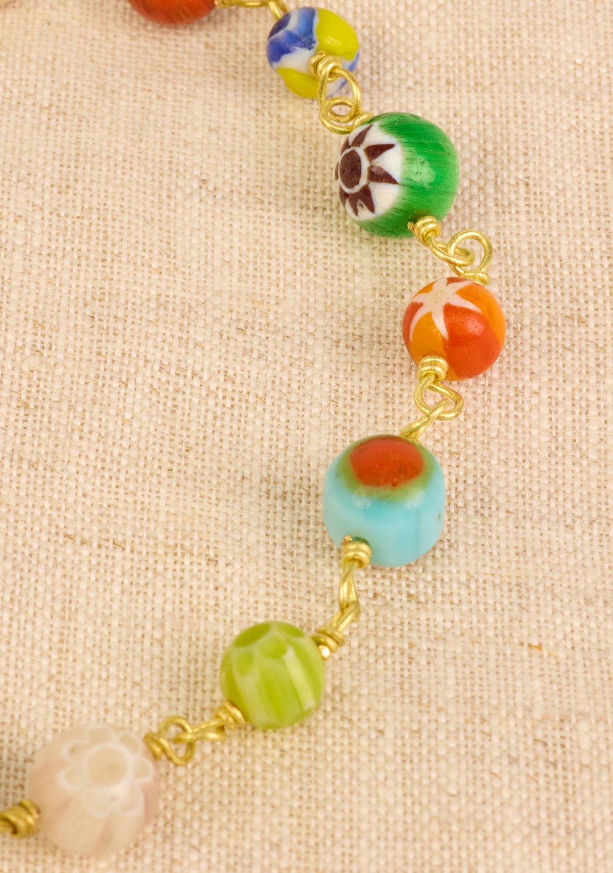 Millefiori Glass Bead Chain Bracelet