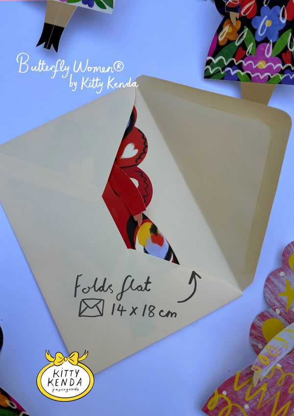 SS25 Kitty Kendra Butterfly Woman Folka Greeting Card (RESIZE) - The Mercantile London