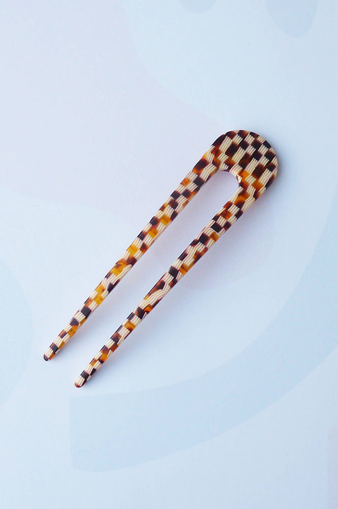 Custom Made Honey Checker Hair Pin - The Mercantile London