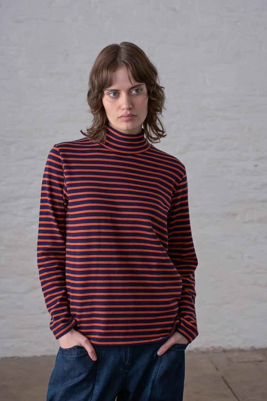 Bibico Jonie Striped Navy & Pumpkin Stripe Top