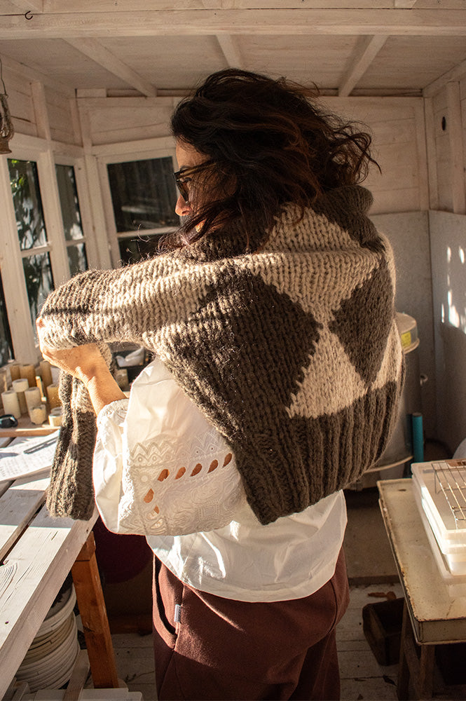 Dawn x Dare Erica Mocha Diamond Jumper - The Mercantile London