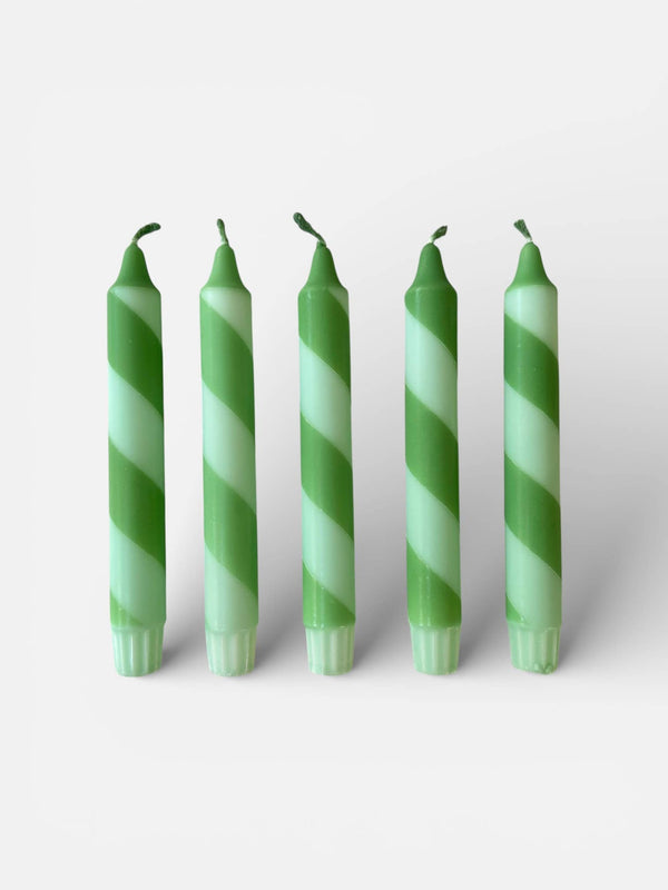 Hand Dipped Colourful Green Stripe Candy Cane Candles - The Mercantile London