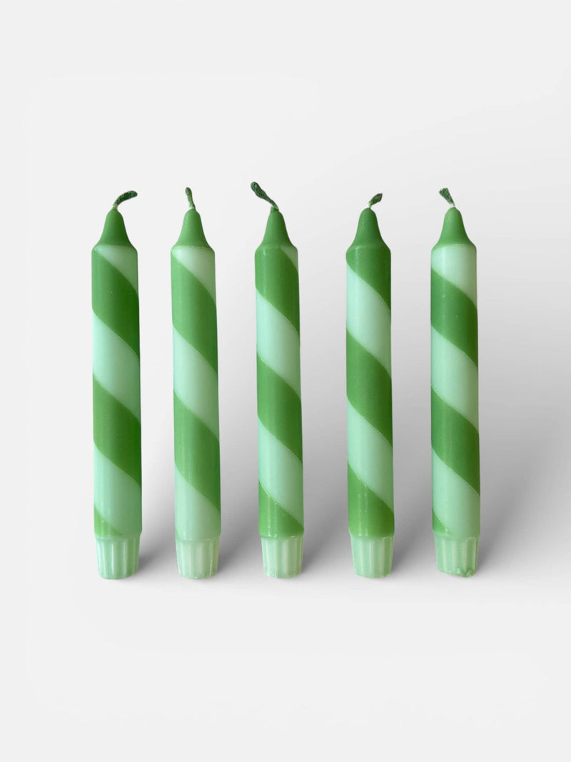 Hand Dipped Colourful Green Stripe Candy Cane Candles - The Mercantile London