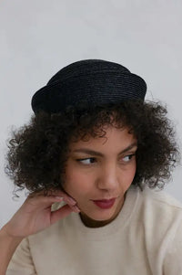 L.A.B Black Straw Pillbox hat - The Mercantile London