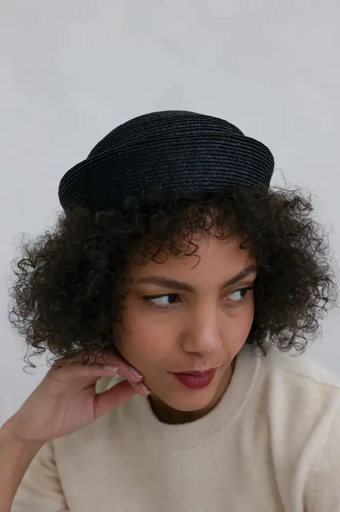 L.A.B Black Straw Pillbox hat - The Mercantile London