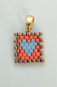 XO-CU Miyuki Salmon & Blue Glass Pendant Charm - The Mercantile London