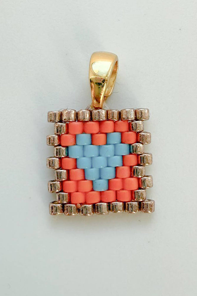 XO-CU Miyuki Salmon & Blue Glass Pendant Charm - The Mercantile London