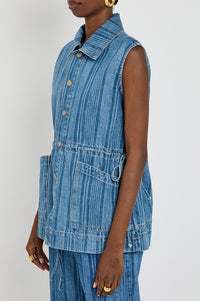 Damson Madder Hera Oversized Laser Stripe Gilet - The Mercantile London