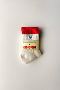 Embroidered Color Block Girlfriend Socks (wholesale): BLUE RED + HEART - The Mercantile London