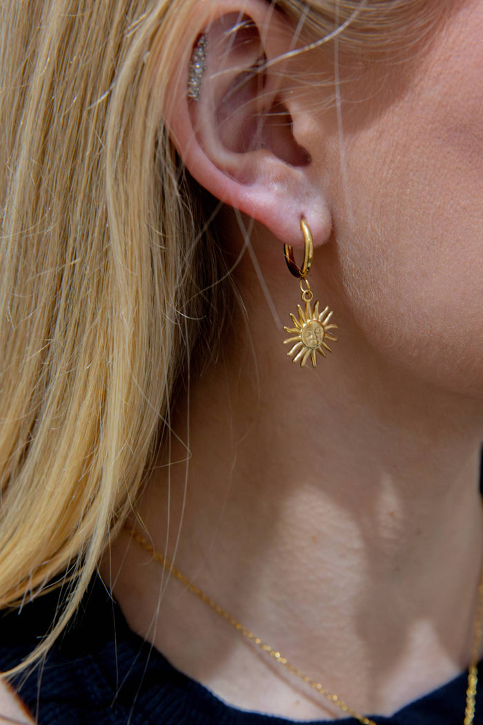 White Sun Drop Gold Hoop Earrings - The Mercantile London
