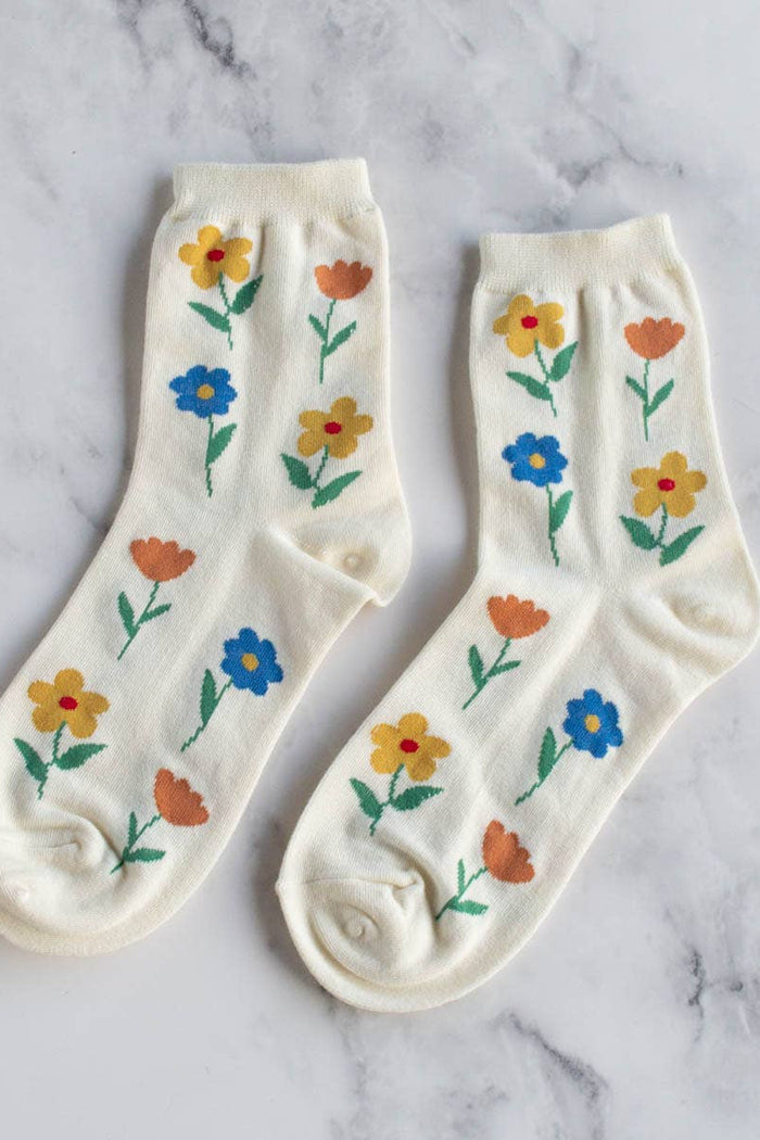 Favorite Flower Casual Socks: Cream - The Mercantile London