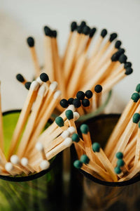 Old Green Recycled Clear Glass Pot with Matches