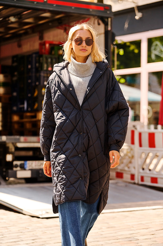 ICHI Hansa Black Quilted Coat
