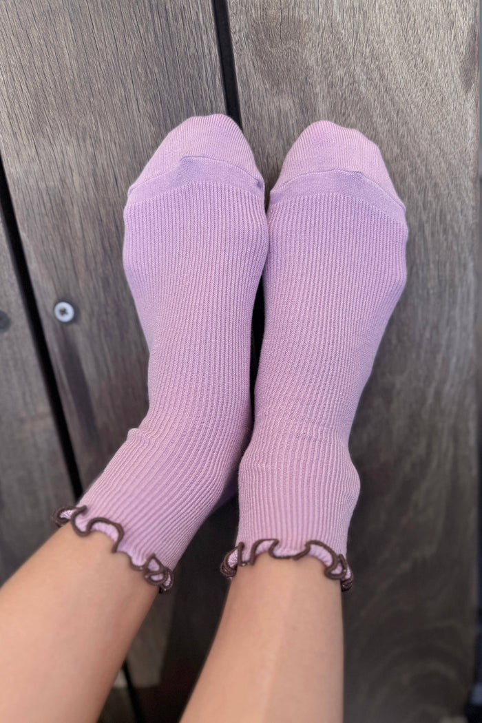 Le Bon Shoppe Petite Ruffled Lilac Brown Socks - The Mercantile London