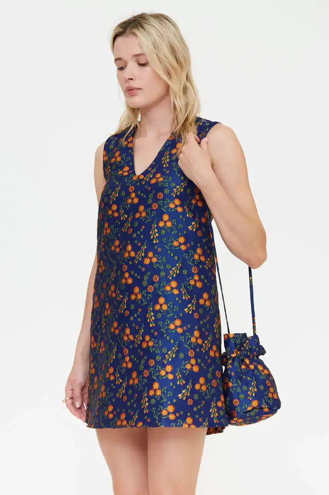 Compania Fantastica Navy Floral Jacquard Bag - The Mercantile London