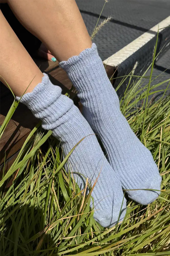 Le Bon Shoppe Linen Scallop Pale Blue Socks