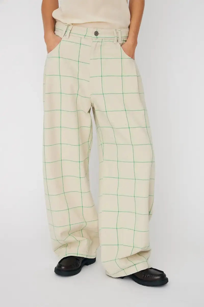 Stella Nova Creme Checked Baggy Low Waist Trousers - The Mercantile London
