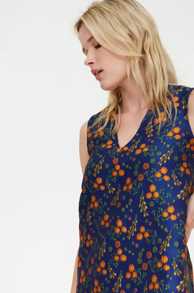 Compania Fantastica Navy Floral Jacquard Mini Dress - The Mercantile London