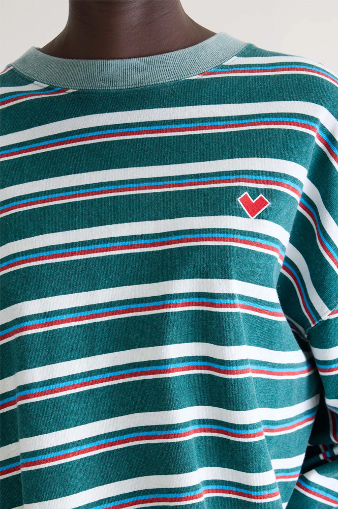 Bellerose Franto Red And Fern Striped Crewneck T-Shirt