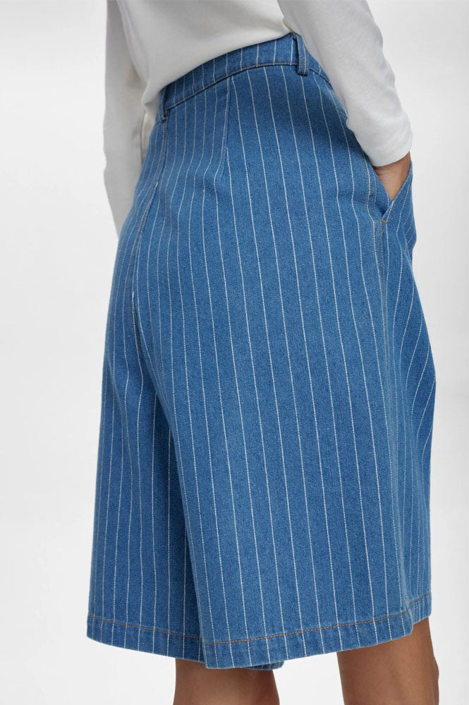 Numph Lucie Blue Denim Stripe Shorts - The Mercantile London
