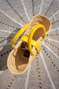 French Yellow Leather Detailed Small Market Basket Bag