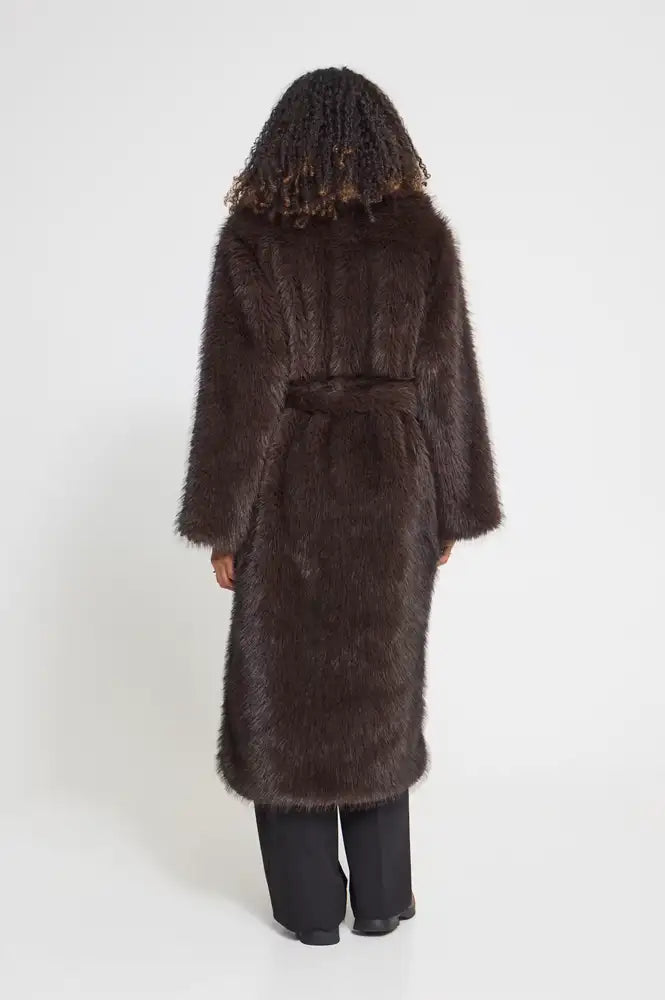 ICHI Havuza Chocolate Brown Melange Fur Coat