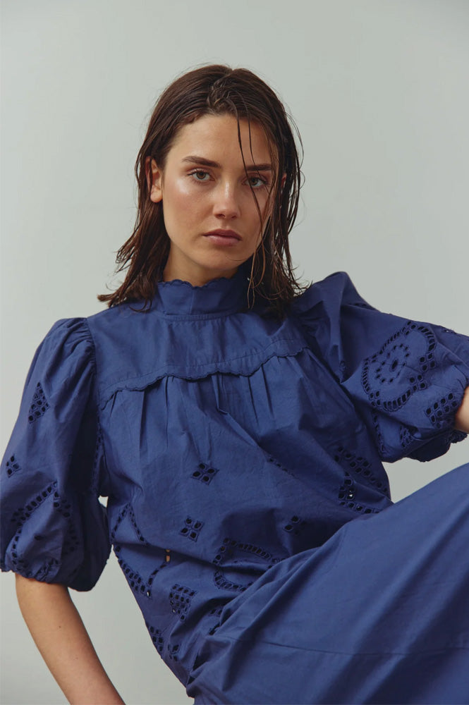 Noella Marilyn Dusty Blue Blouse - The Mercantile London