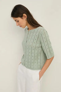 Yerse Mint Green Pointelle Cardigan