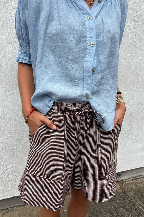 Linen & More Brown Stripe Shorts