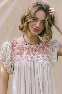 Arifah Studio Chiapas Terracotta Embroidered Dress