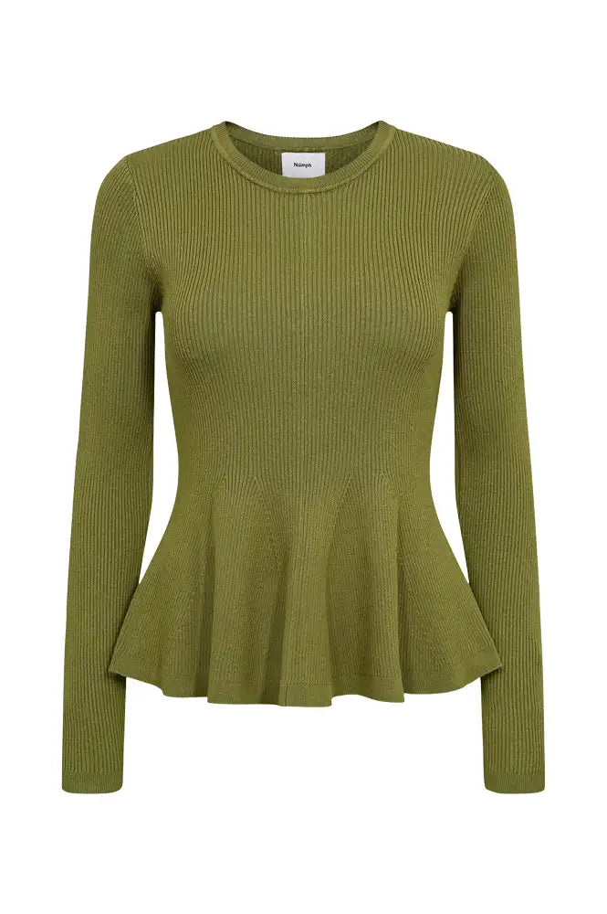 Numph Sira Calla Green Ribbed Pullover