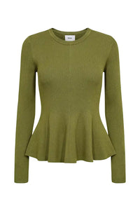 Numph Sira Calla Green Ribbed Pullover