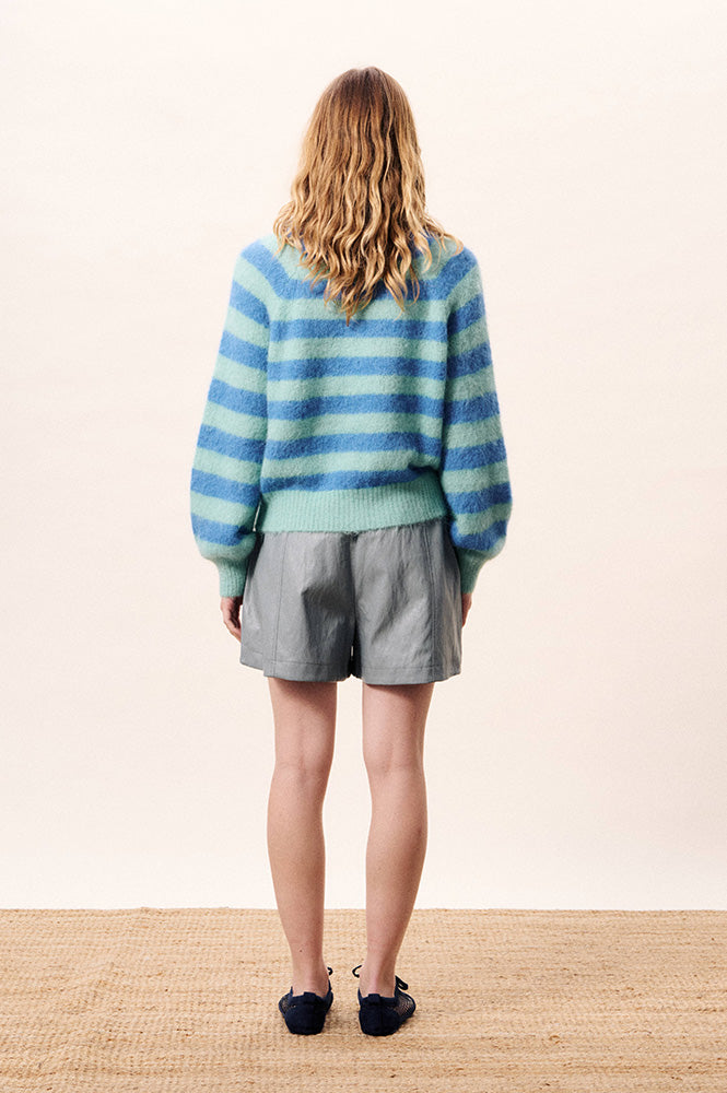 FRNCH Azur Blue & Mint Stripe Cardigan - The Mercantile London
