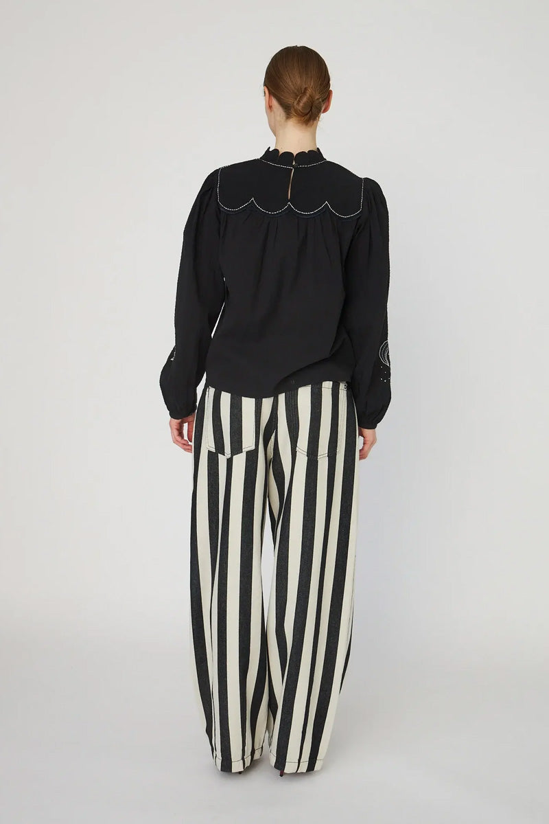 Stella Nova Black Moon And Star Embroidered Blouse - The Mercantile London